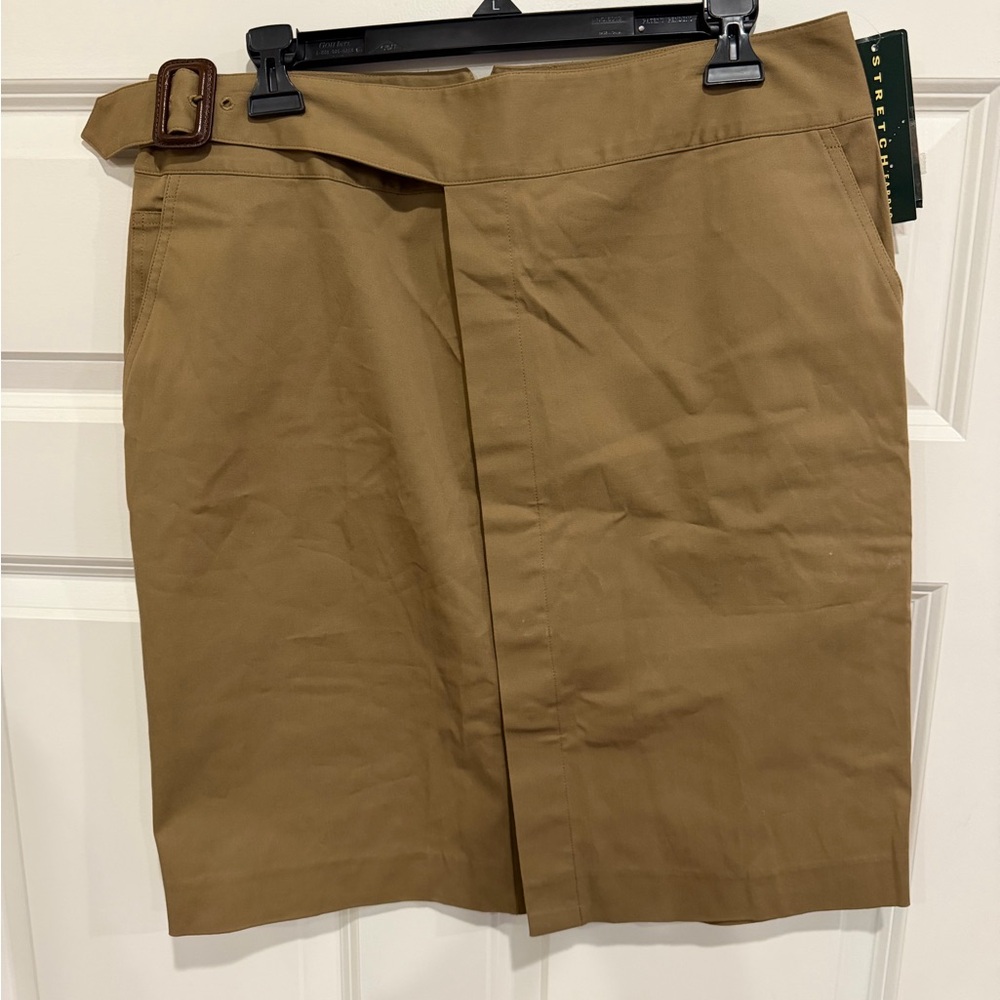 Lauren skirt, leather buckle, button front, new with tags, size 12